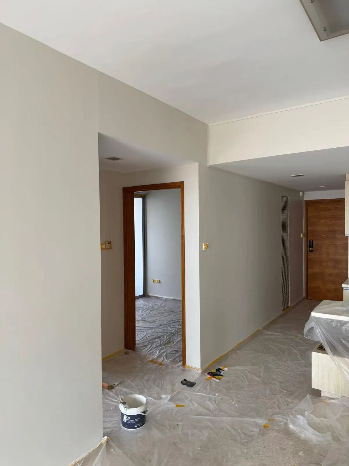 Residential wall renovation work in progress.